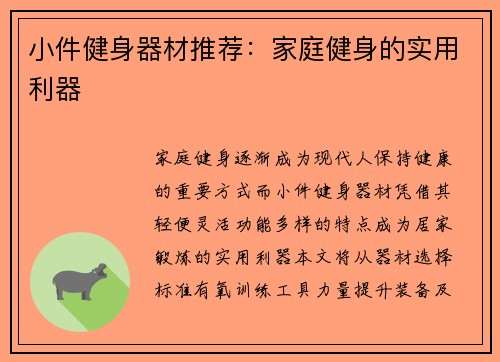 小件健身器材推荐:家庭健身的实用利器
